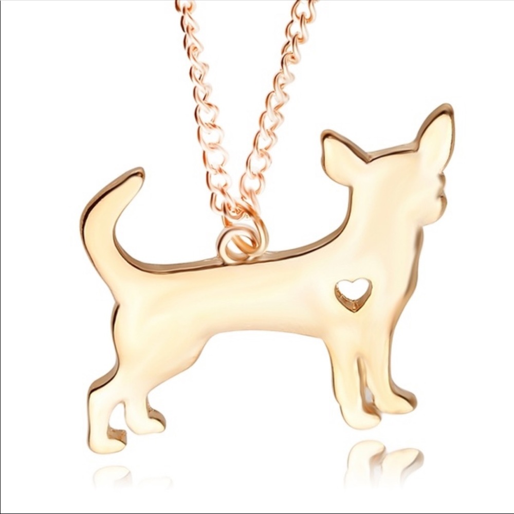 🐕 Gold Chihuahua Heart Necklace
